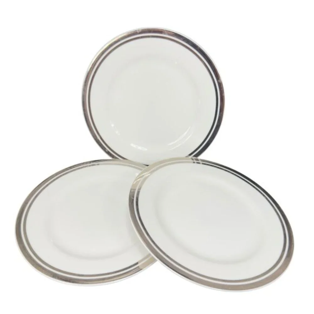 2005 Royal Doulton Pure‎ Platinum Double Silver Band Plate Dish 7.5inch Set 4